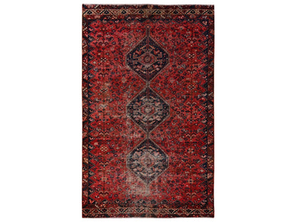 Red 5'4" x 9'2" Vintage Hand knotted Wool Rug - Sku: O02626