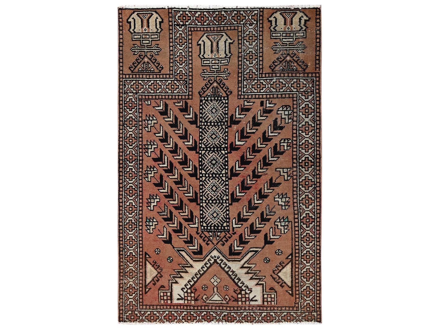 Baluch Vintage hand-knotted wool rug in Pink & Ivory, 3'9" x 5'9" — SKU O02627