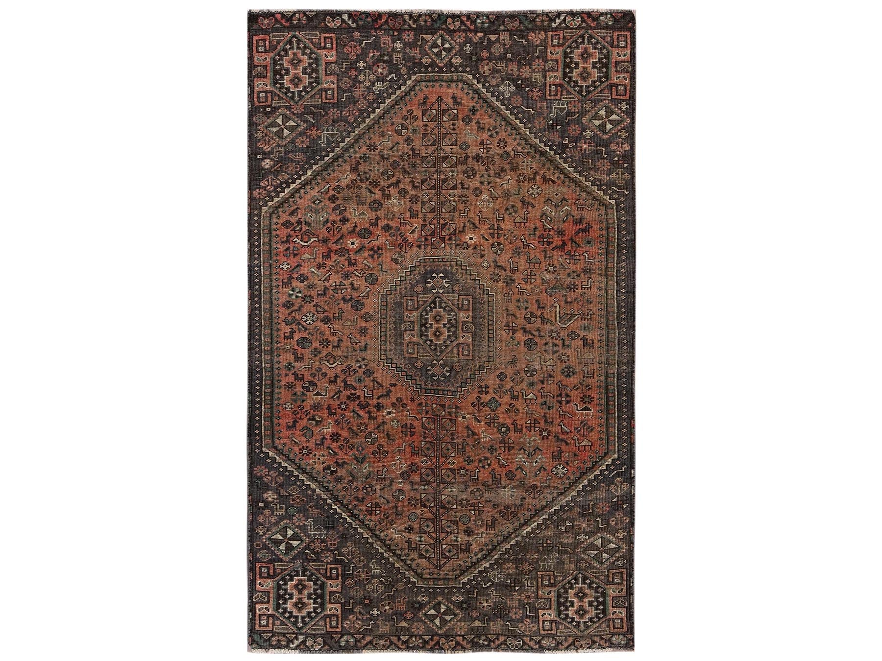 Brown 4'11" x 8'6" Vintage Hand knotted Wool Rug - Sku: O02629