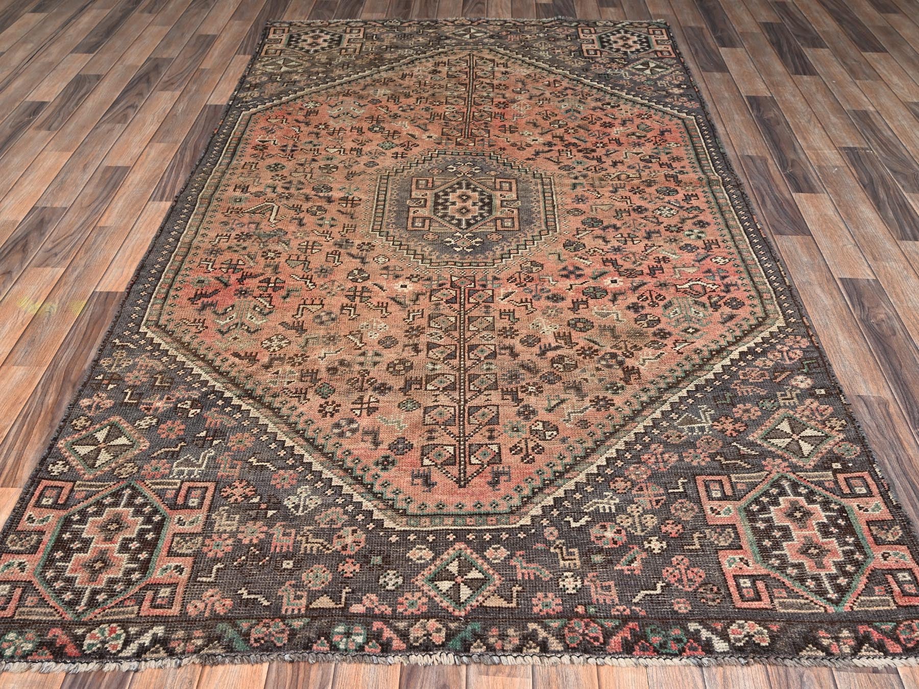 Brown 4'11" x 8'6" Vintage Hand knotted Wool Rug - Sku: O02629