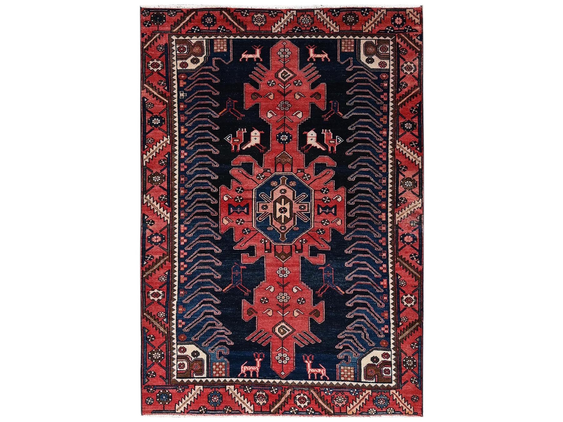 Blue 4'3" x 6'2" Vintage Hand knotted Wool Rug - Sku: O02637