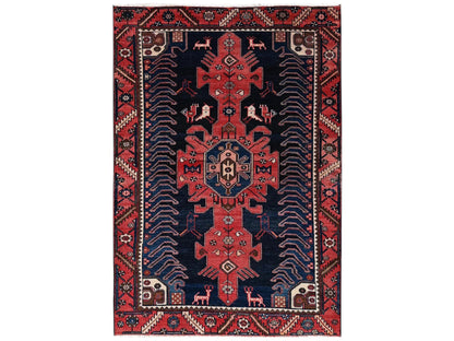 Blue 4'3" x 6'2" Vintage Hand knotted Wool Rug - Sku: O02637