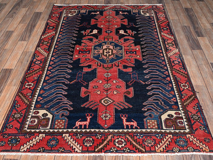 Blue 4'3" x 6'2" Vintage Hand knotted Wool Rug - Sku: O02637