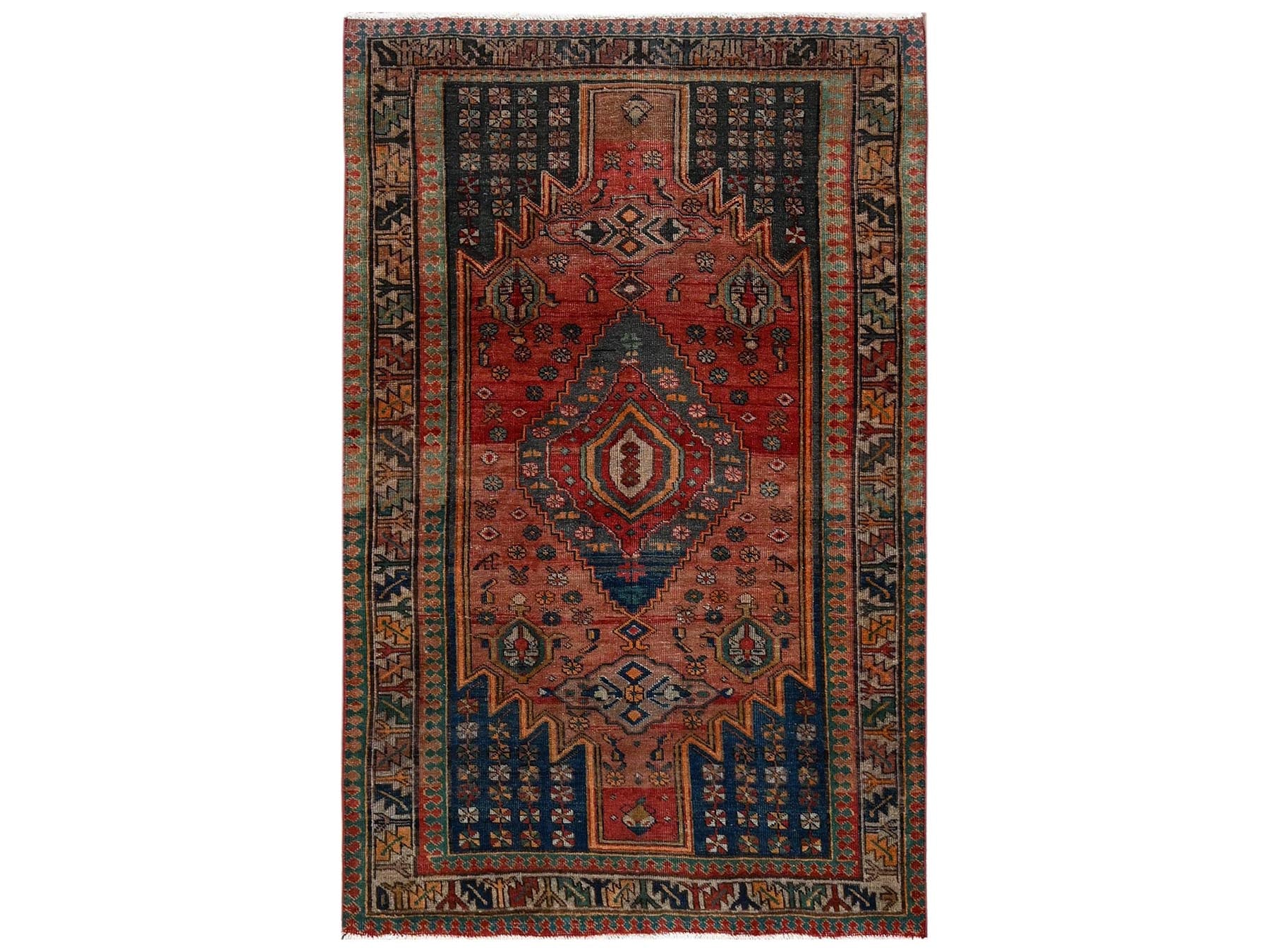 Shiraz Vintage hand-knotted wool rug in Red & Ivory, 4'4" x 6'11" — SKU O02639