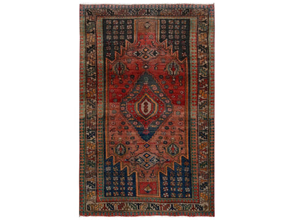 Shiraz Vintage hand-knotted wool rug in Red & Ivory, 4'4" x 6'11" — SKU O02639