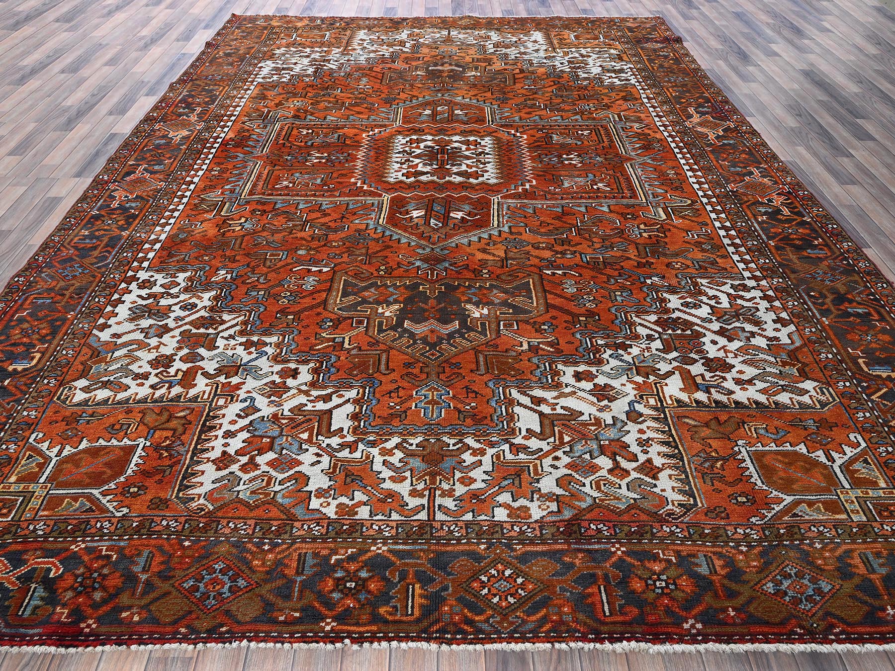 Orange 10'0" x 12'0" Heriz Hand knotted Wool Rug - Sku: O0263