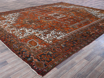 Orange 10'0" x 12'0" Heriz Hand knotted Wool Rug - Sku: O0263