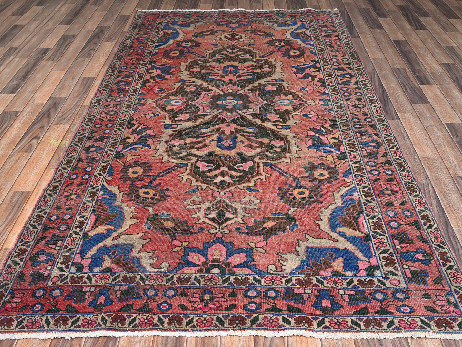 Pink 4'11" x 8'8" Vintage Hand knotted Wool Rug - Sku: O02640