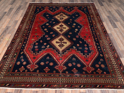 Red 5'10" x 7'11" Vintage Hand knotted Wool Rug - Sku: O02641