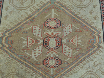 Serab Antique hand-knotted wool runner in Green & Light Brown, 3'1" x 14'3" — SKU O026424 (view 4)
