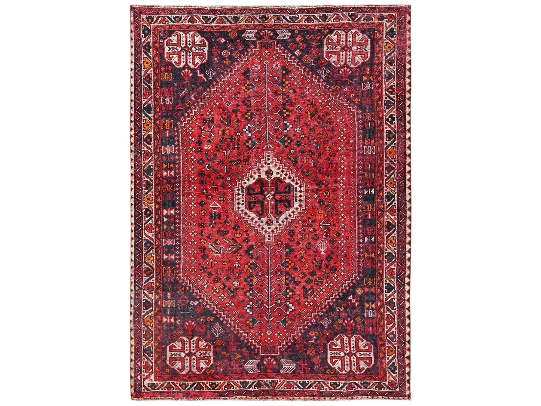 Shiraz Vintage hand-knotted wool rug in Red & Ivory, 6'11" x 9'7" — SKU O02642