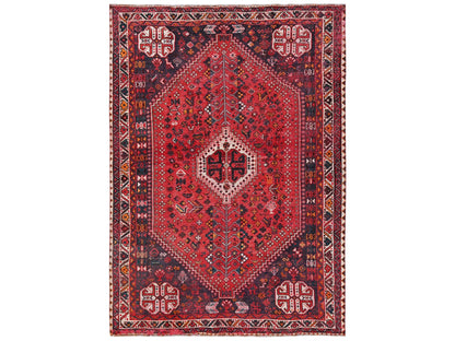 Shiraz Vintage hand-knotted wool rug in Red & Ivory, 6'11" x 9'7" — SKU O02642