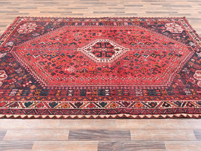 Shiraz Vintage hand-knotted wool rug in Red & Ivory, 6'11" x 9'7" — SKU O02642 (view 4)