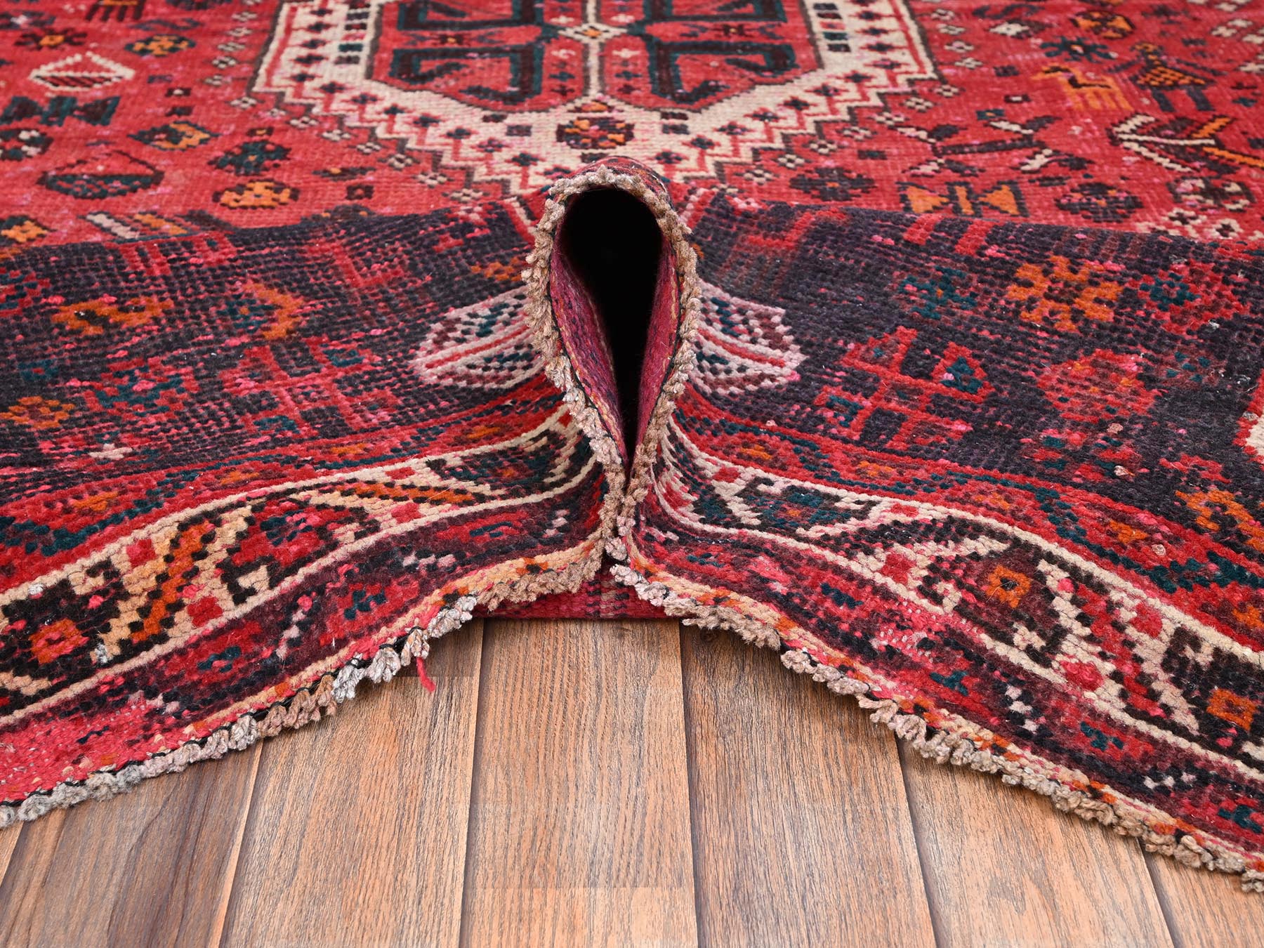 Shiraz Vintage hand-knotted wool rug in Red & Ivory, 6'11" x 9'7" — SKU O02642 (view 6)