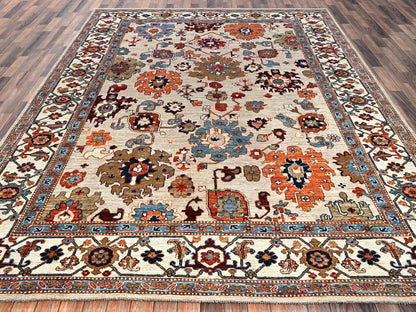 Ivory 8'10" x 11'10" Tribal & Geometric Hand knotted Wool Rug - Sku: O02644