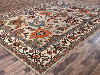 Ivory 8'10" x 11'10" Tribal & Geometric Hand knotted Wool Rug - Sku: O02644