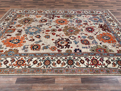 Ivory 8'10" x 11'10" Tribal & Geometric Hand knotted Wool Rug - Sku: O02644