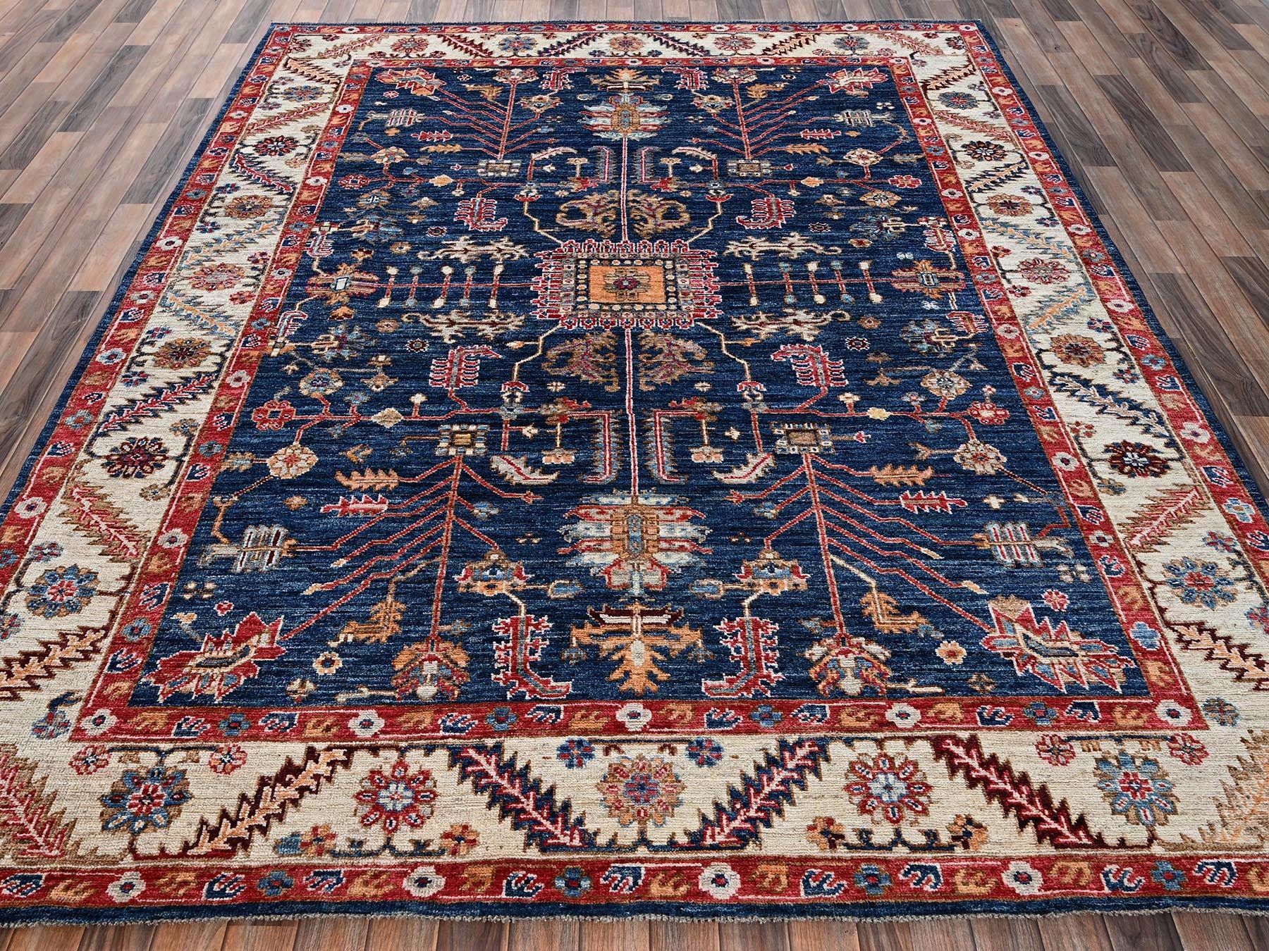 Blue 7'11" x 9'9" Heriz Hand knotted Wool Rug - Sku: O02650