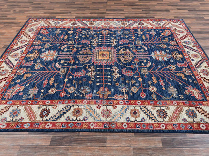 Blue 7'11" x 9'9" Heriz Hand knotted Wool Rug - Sku: O02650