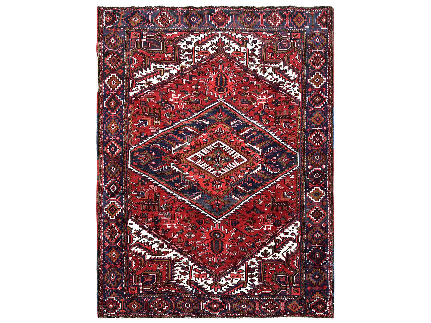 Red 7'9" x 10'4" Heriz Hand knotted Wool Rug - Sku: O0265