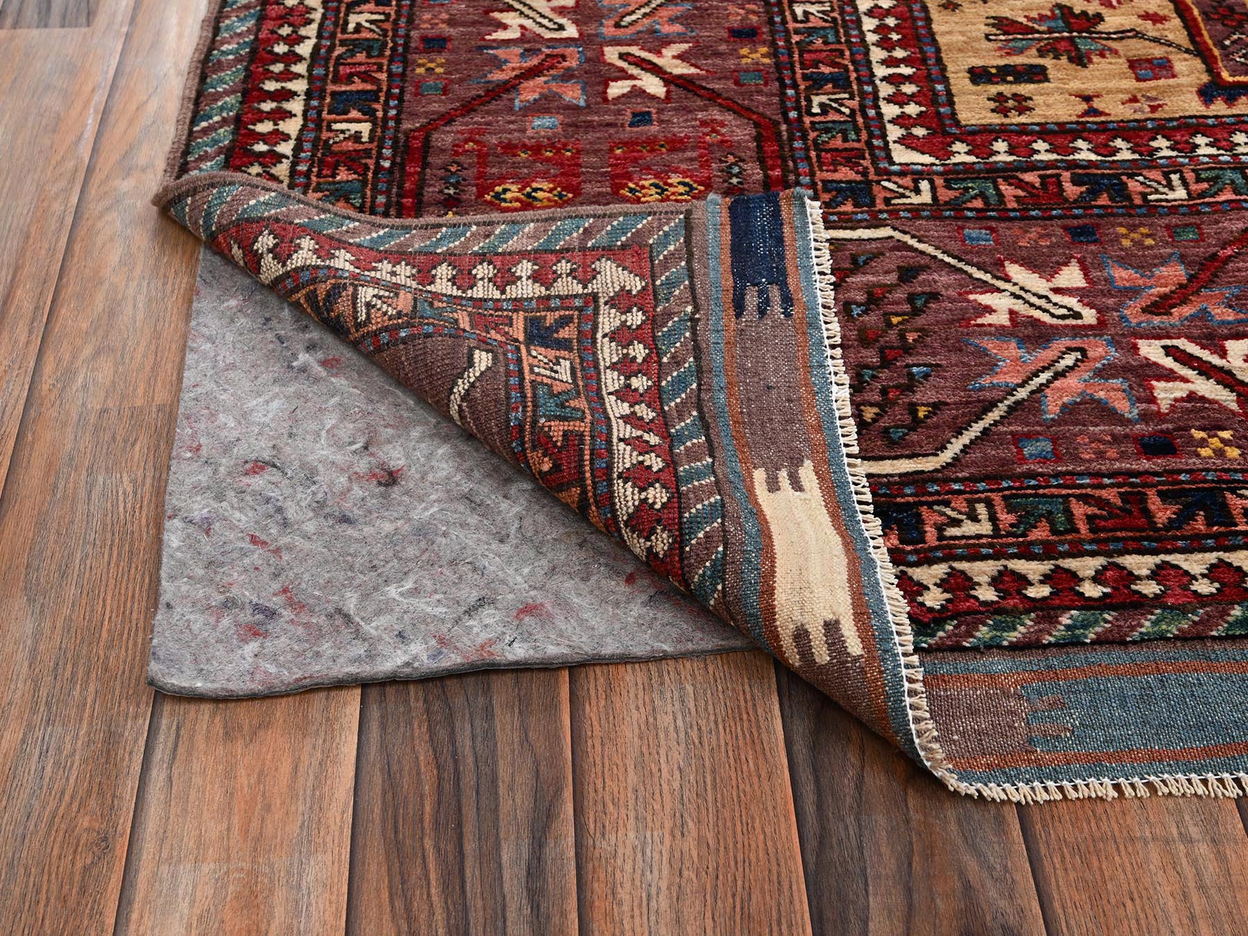 Ersari Kazak hand-knotted wool rug in Yellow & Wine Red, 9'3" x 12'3" — SKU O02660 (view 5)