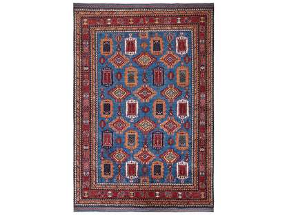 Ersari Kazak hand-knotted wool rug in Blue & Red, 9' x 11'8" — SKU O02662