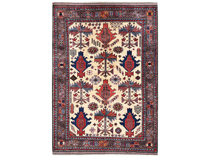 Ersari Kazak hand-knotted wool rug in Ivory & Brown, 5'2" x 6'4" — SKU O02663