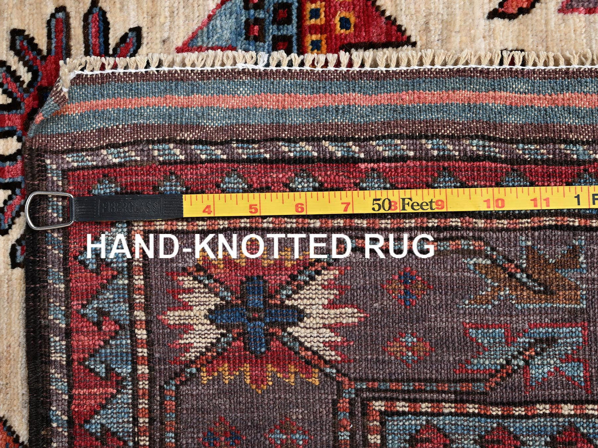 Ersari Kazak hand-knotted wool rug in Ivory & Brown, 5'2" x 6'4" — SKU O02663 (view 7)