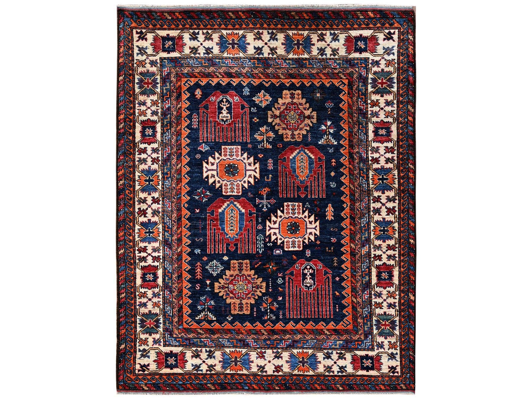 Blue 4'11" x 6'4" Kazak Hand knotted Wool Rug - Sku: O02664