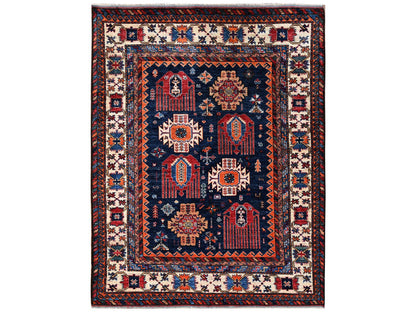 Blue 4'11" x 6'4" Kazak Hand knotted Wool Rug - Sku: O02664