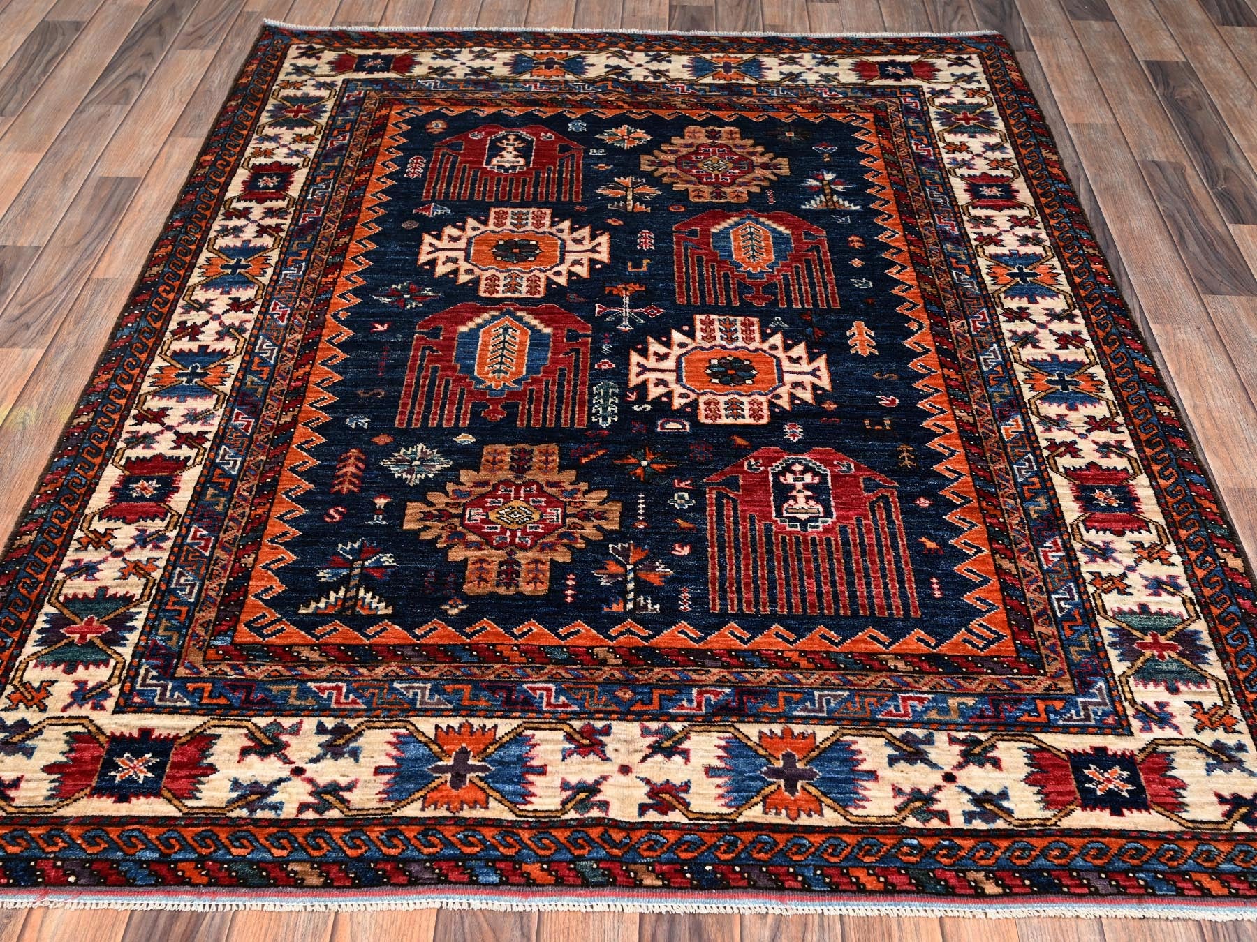Blue 4'11" x 6'4" Kazak Hand knotted Wool Rug - Sku: O02664