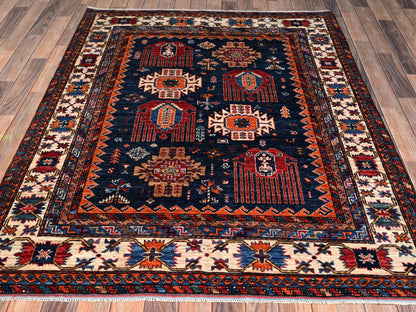 Blue 4'11" x 6'4" Kazak Hand knotted Wool Rug - Sku: O02664