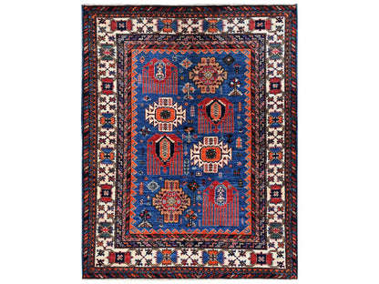 Blue 5'1" x 6'7" Kazak Hand knotted Wool Rug - Sku: O02665