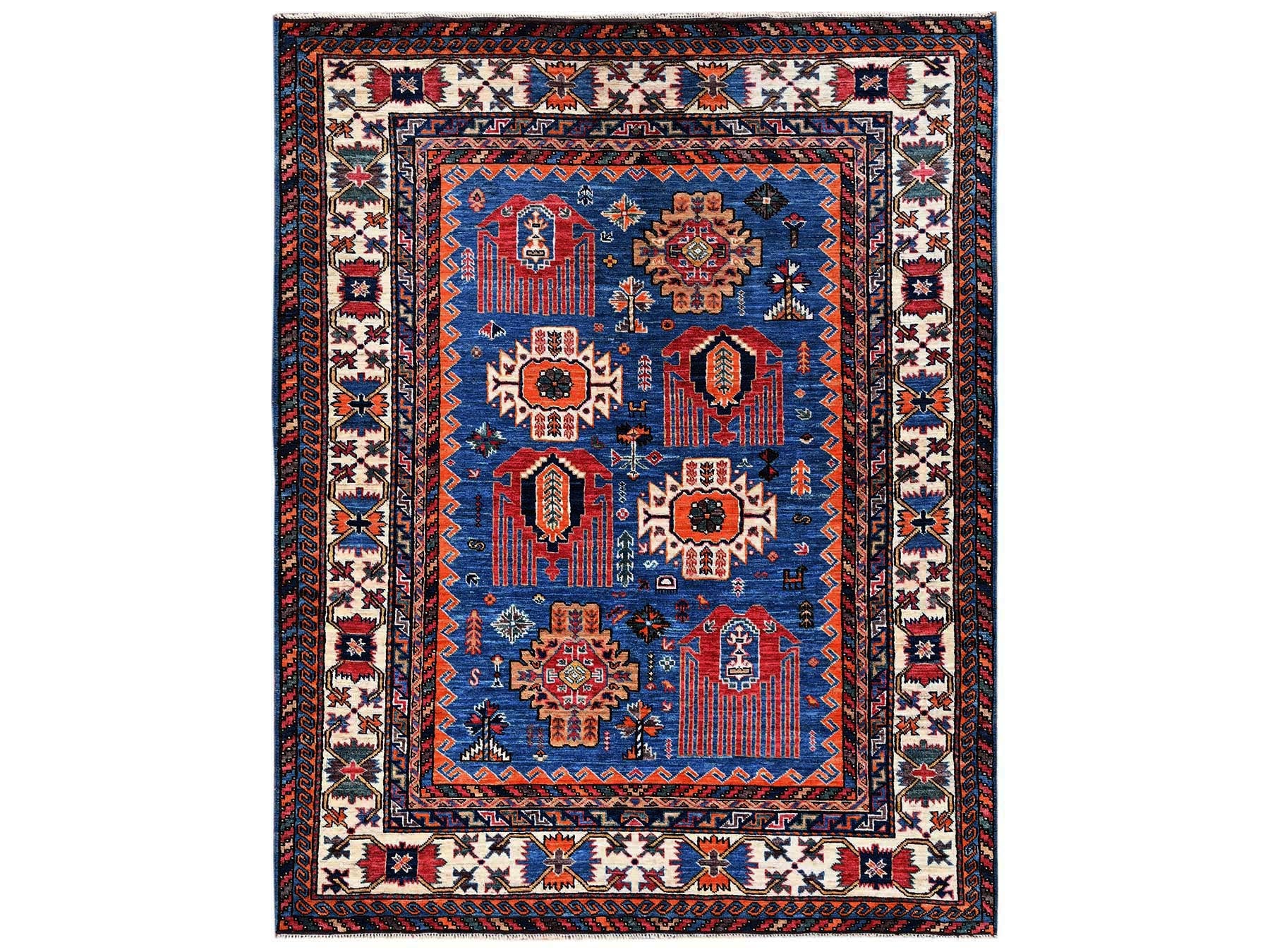 Tribal hand-knotted wool rug in Blue, 5'1" x 6'7", SKU O02665