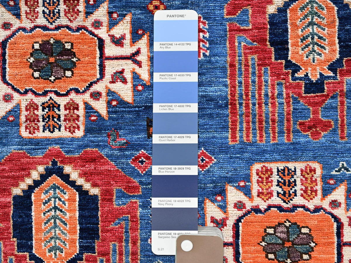 Ersari Kazak hand-knotted wool rug in Blue & Ivory, 5'2" x 6'4" — SKU O02667 (view 4)