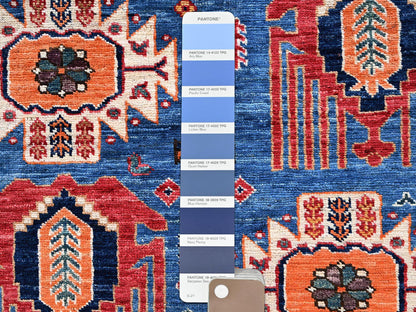 Ersari Kazak hand-knotted wool rug in Blue & Ivory, 5'2" x 6'4" — SKU O02667 (view 4)