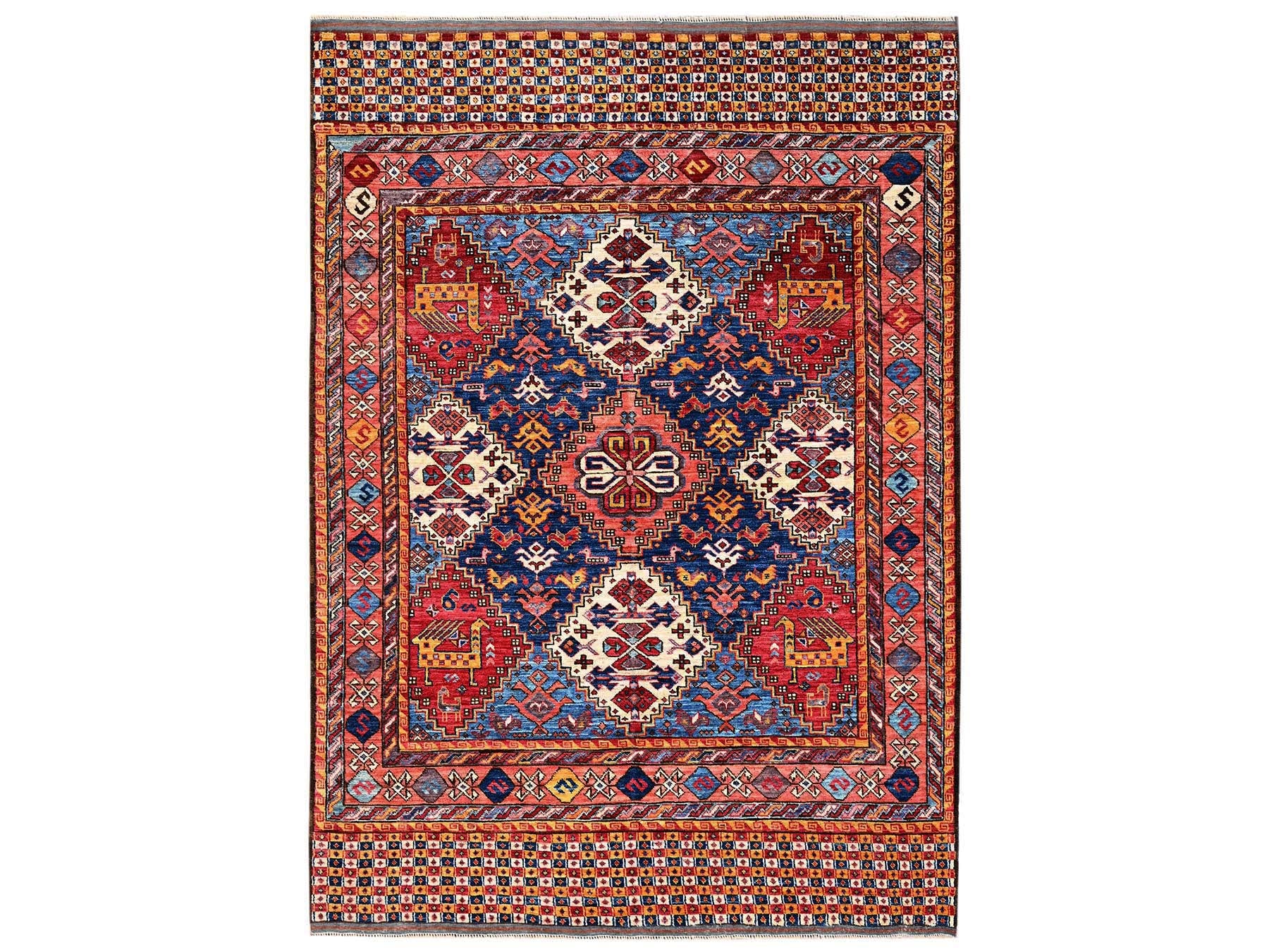 Multicolored 5'0" x 6'10" Kazak Hand knotted Wool Rug - Sku: O02669