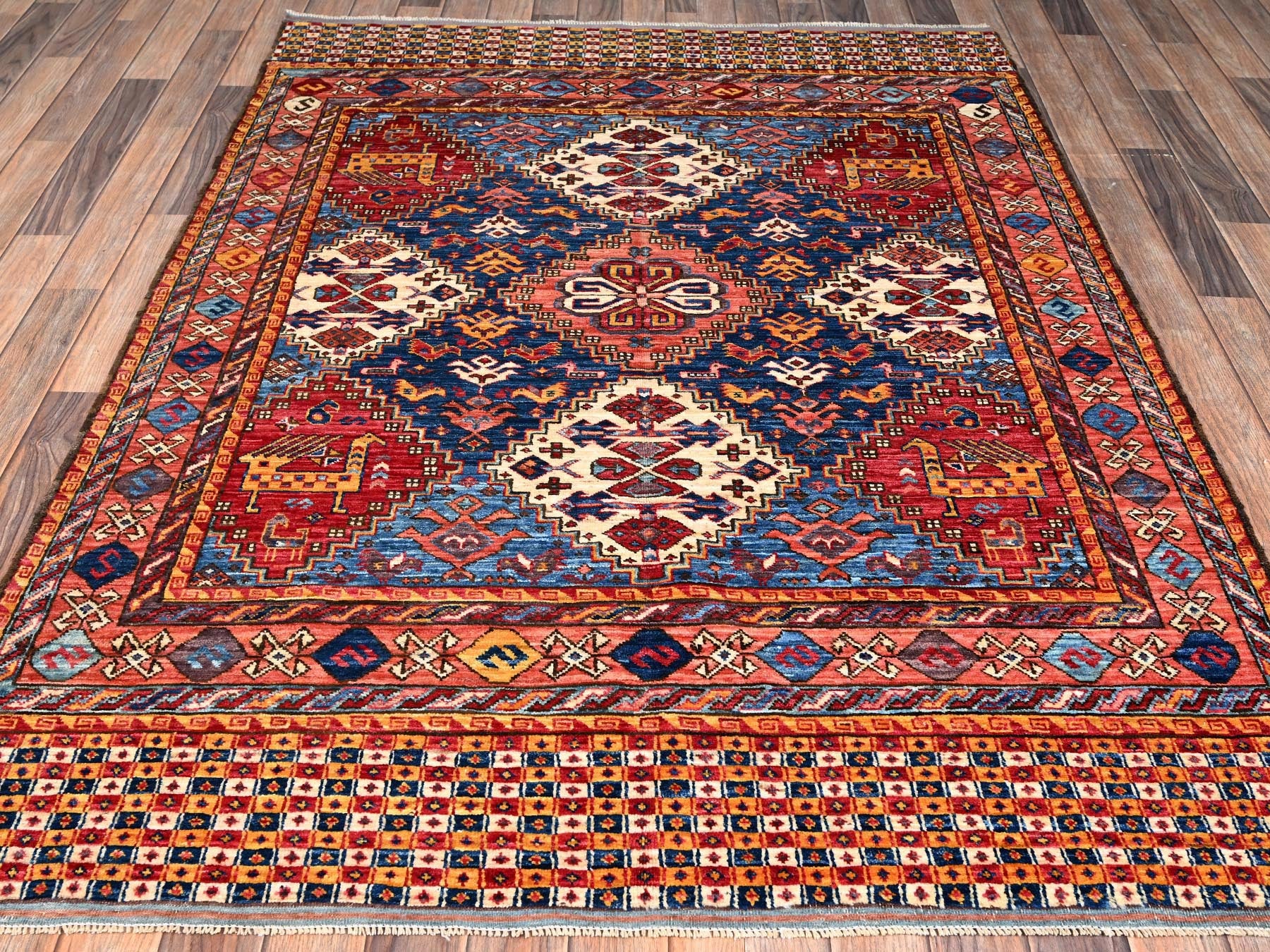 Multicolored 5'0" x 6'10" Kazak Hand knotted Wool Rug - Sku: O02669