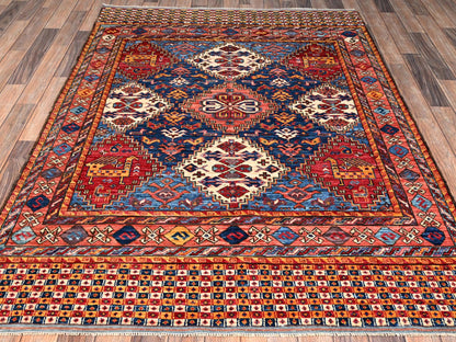 Multicolored 5'0" x 6'10" Kazak Hand knotted Wool Rug - Sku: O02669