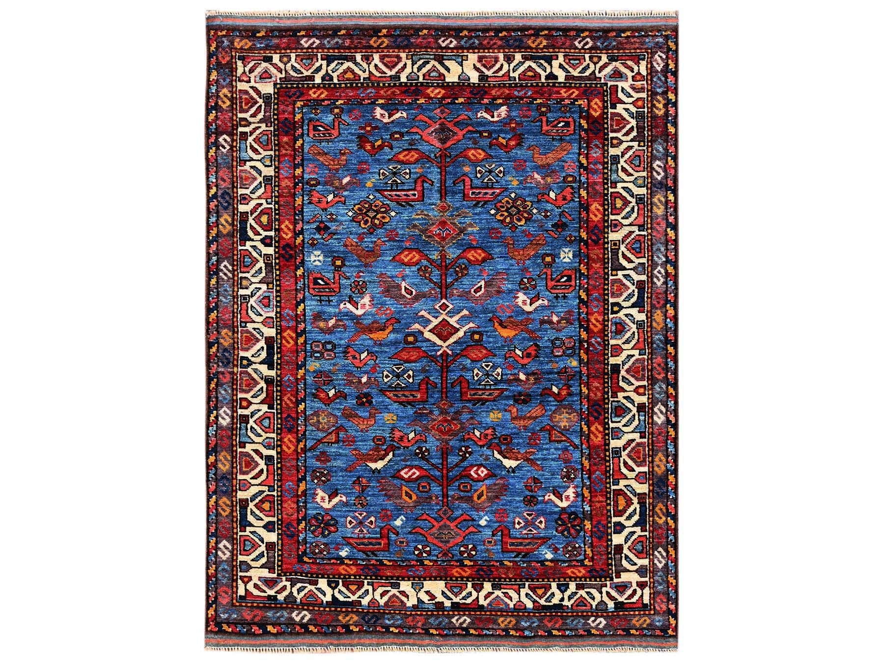 Blue 3'6" x 4'7" Kazak Hand knotted Wool Rug - Sku: O02670