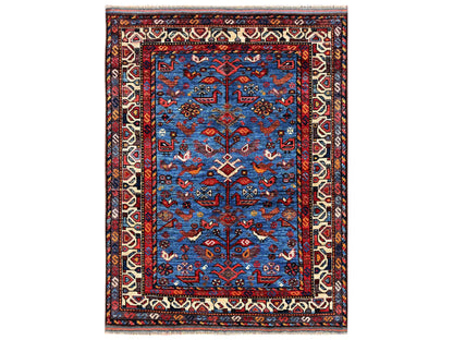 Blue 3'6" x 4'7" Kazak Hand knotted Wool Rug - Sku: O02670