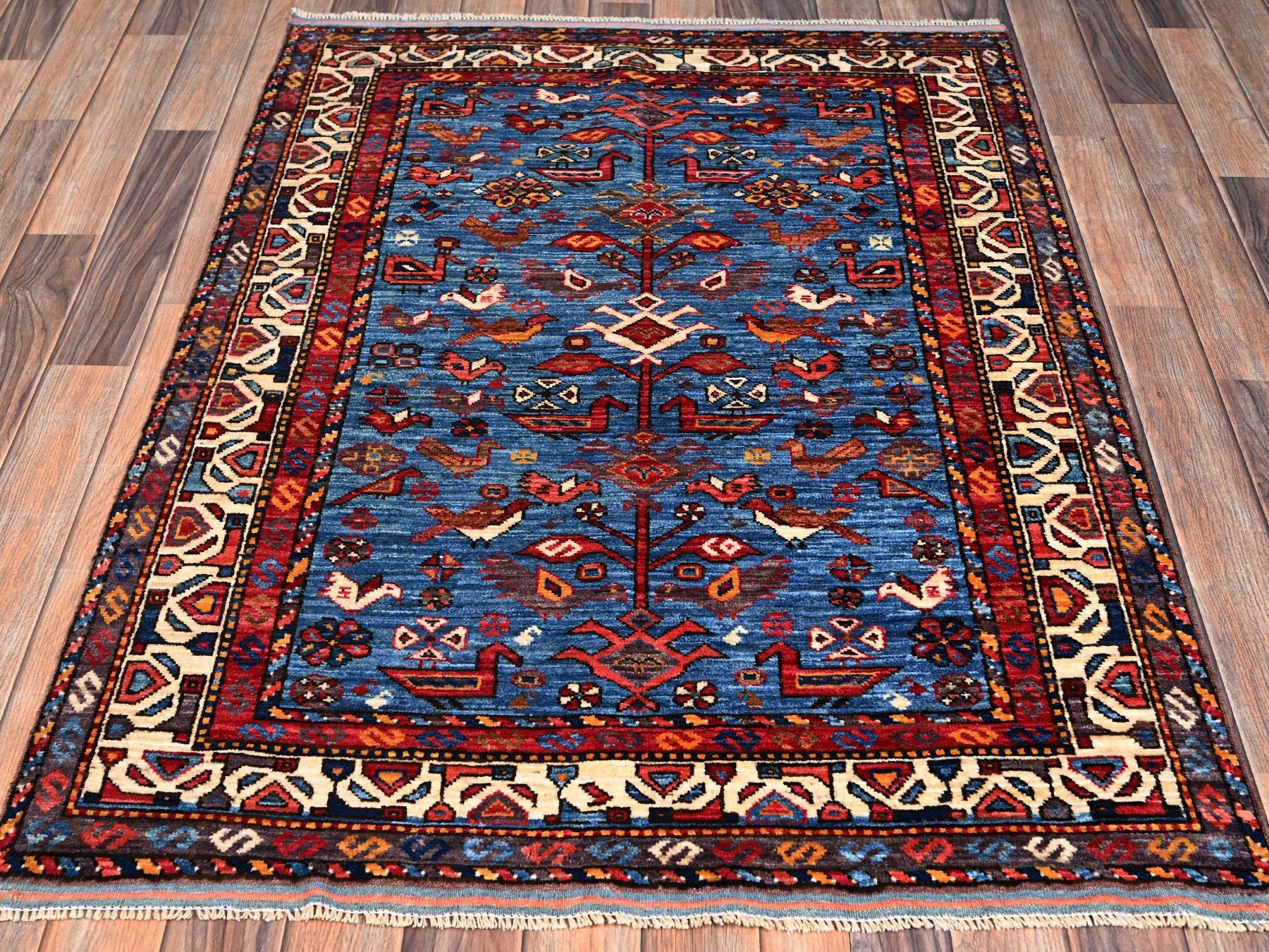 Blue 3'6" x 4'7" Kazak Hand knotted Wool Rug - Sku: O02670