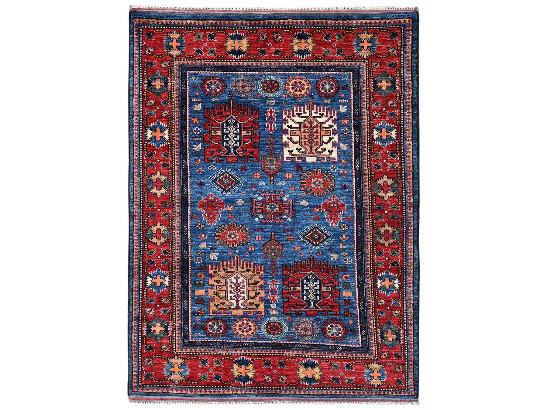 Blue 4'2" x 5'0" Kazak Hand knotted Wool Rug - Sku: O02672