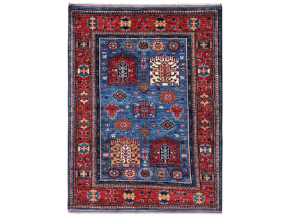Blue 4'2" x 5'0" Kazak Hand knotted Wool Rug - Sku: O02672