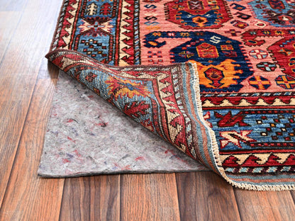 Ersari Kazak hand-knotted wool rug in Pink & Blue, 4'2" x 5'5" — SKU O02673 (view 3)