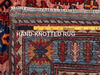 Ersari Kazak hand-knotted wool rug in Pink & Blue, 4'2" x 5'5" — SKU O02673 (view 7)