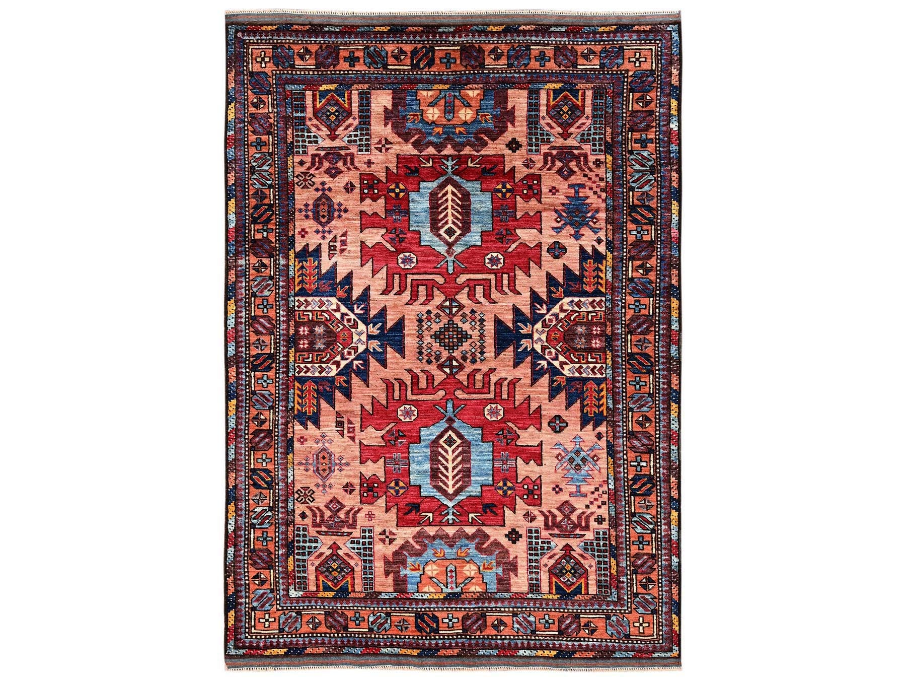 Pink 4'3" x 6'0" Kazak Hand knotted Wool Rug - Sku: O02674