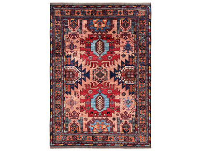 Ersari Kazak hand-knotted wool rug in Pink & Orange, 4'3" x 6' — SKU O02674