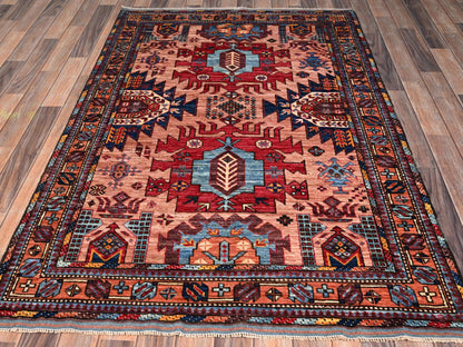 Ersari Kazak hand-knotted wool rug in Pink & Orange, 4'3" x 6' — SKU O02674 (view 2)