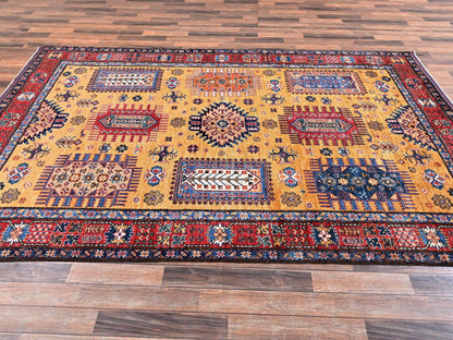 Ersari Kazak hand-knotted wool rug in Yellow & Red, 6'4" x 9'6" — SKU O02676 (view 4)